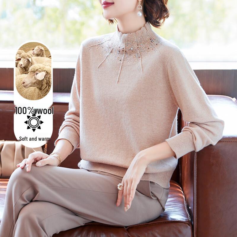 

BAOLIANDUO Женский свитер из 100% мериносовой шерсти со стразами L