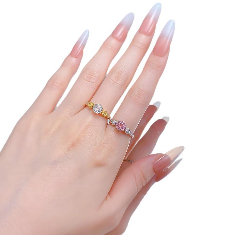 Jewelry One Carat Rose Wreath Papalacha Pink Light Luxury High Sense Rose Cut Ring Beautiful Wedding Ring