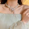 Pearl mesh yarn flower crystal fringed necklace, a multi-wearing collarbone chain light luxury jewelry women's high sense