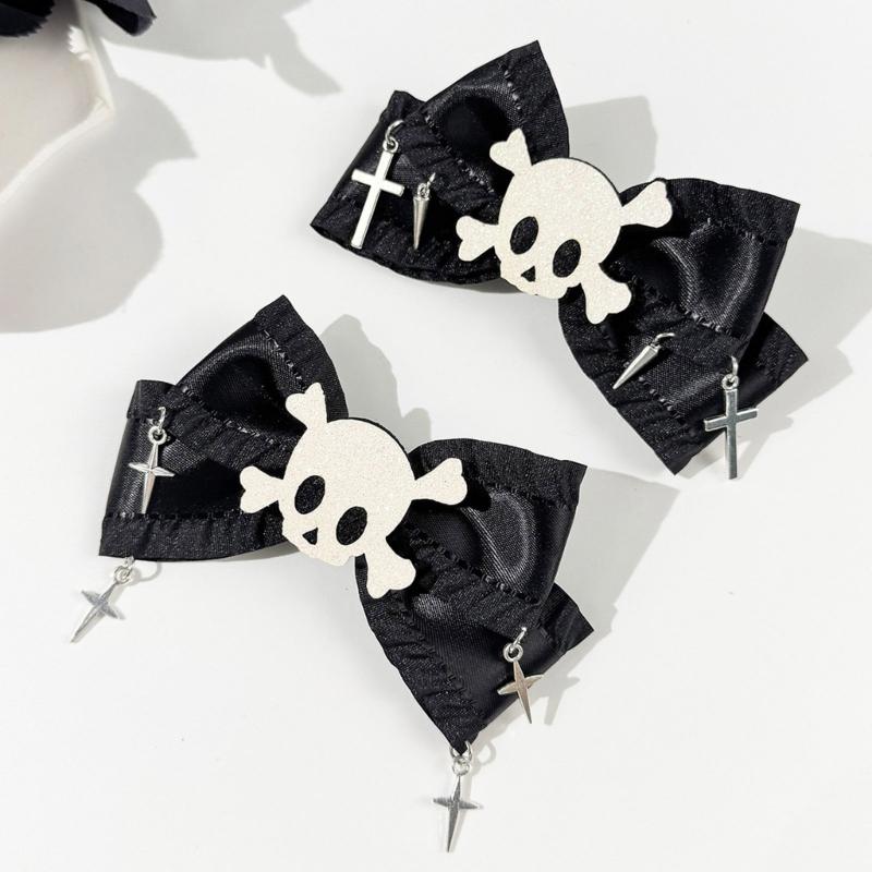 Skull Pass Ribbon Hair Fasteners Gothic Hair Accessories For Women Men Soft Woven Fabric Not Slip Hairpins For Daily Parties Festivals