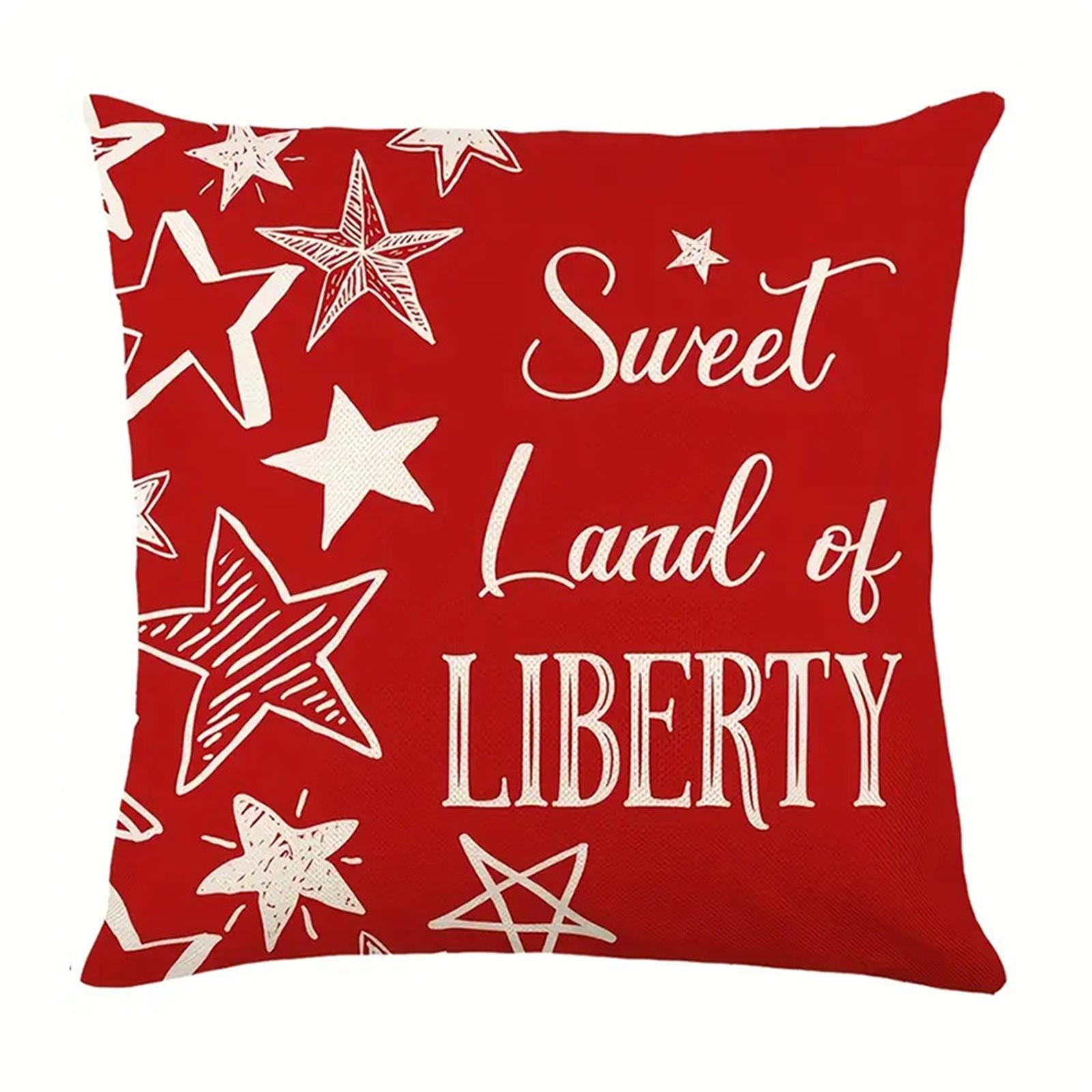 

Square Decorative Throw Pillow Cover with Sweet Land of Liberty Lettering and Star Print for Sofa Bed Chair Couch One Size