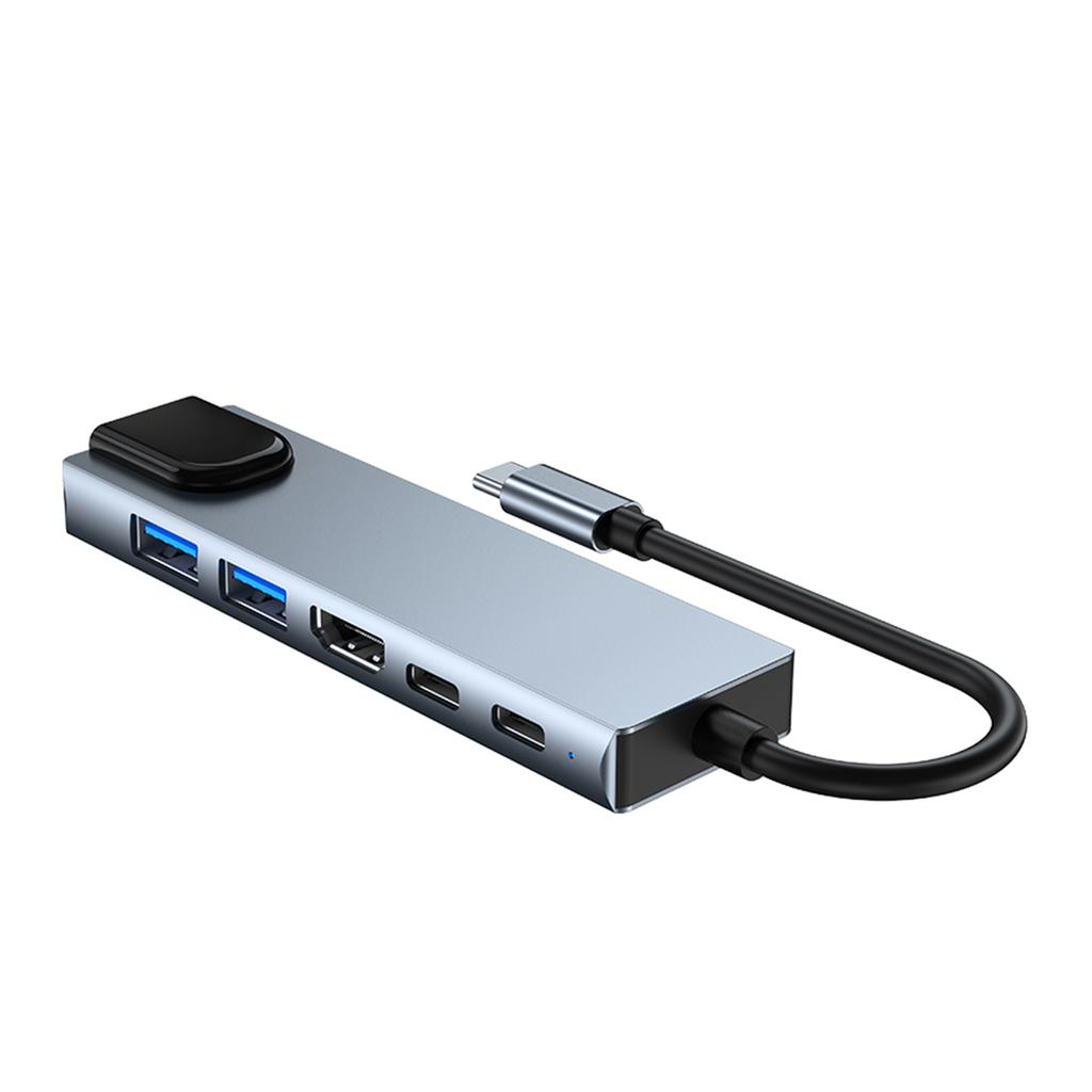 6 In 1 TYPE-C To HDMI+USB3.0+2.0+RJ45 100M+PD+Data Interface Hub Adapter Dock