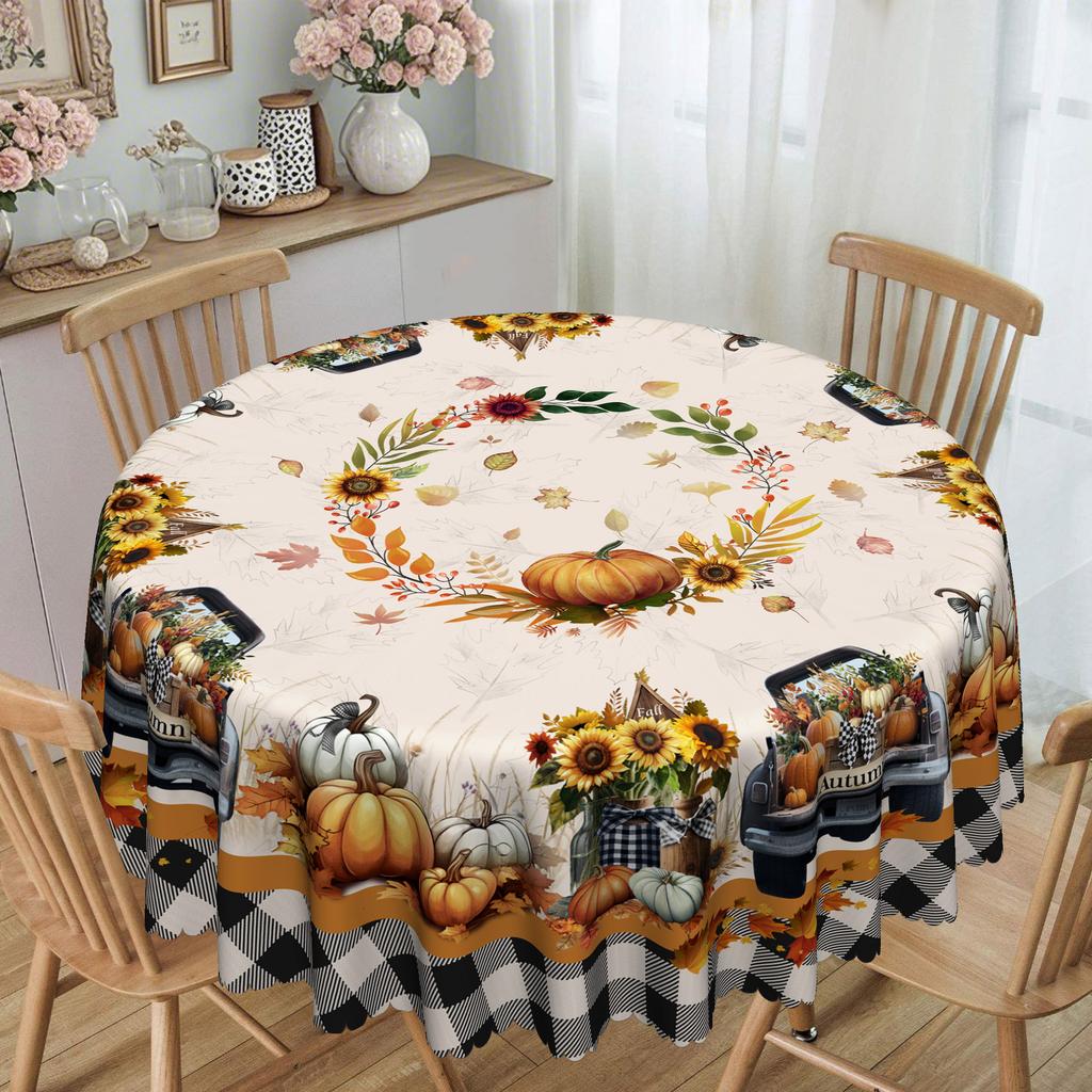Pastoral Round Tablecloths And Rectangular Tablecloths, Pumpkin Sunflower Patterns Create A Warm Autumn Table Tablecloth