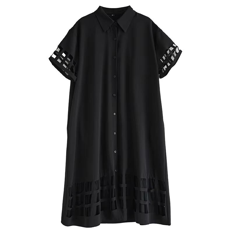 XITAO Hollow Out Patchwork Gauze Short Sleeve Dress GYX1621