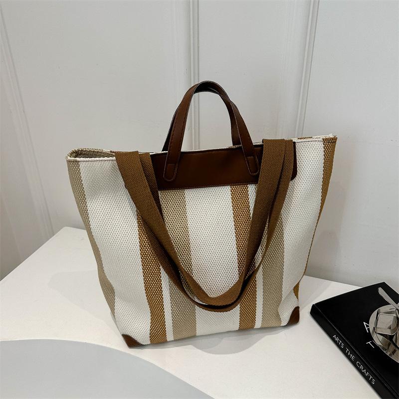 Contrasting Color Striped Tote Bag Women's Winter New Commute Large Capacity Casual Versatile Personalized Shoulder Bag