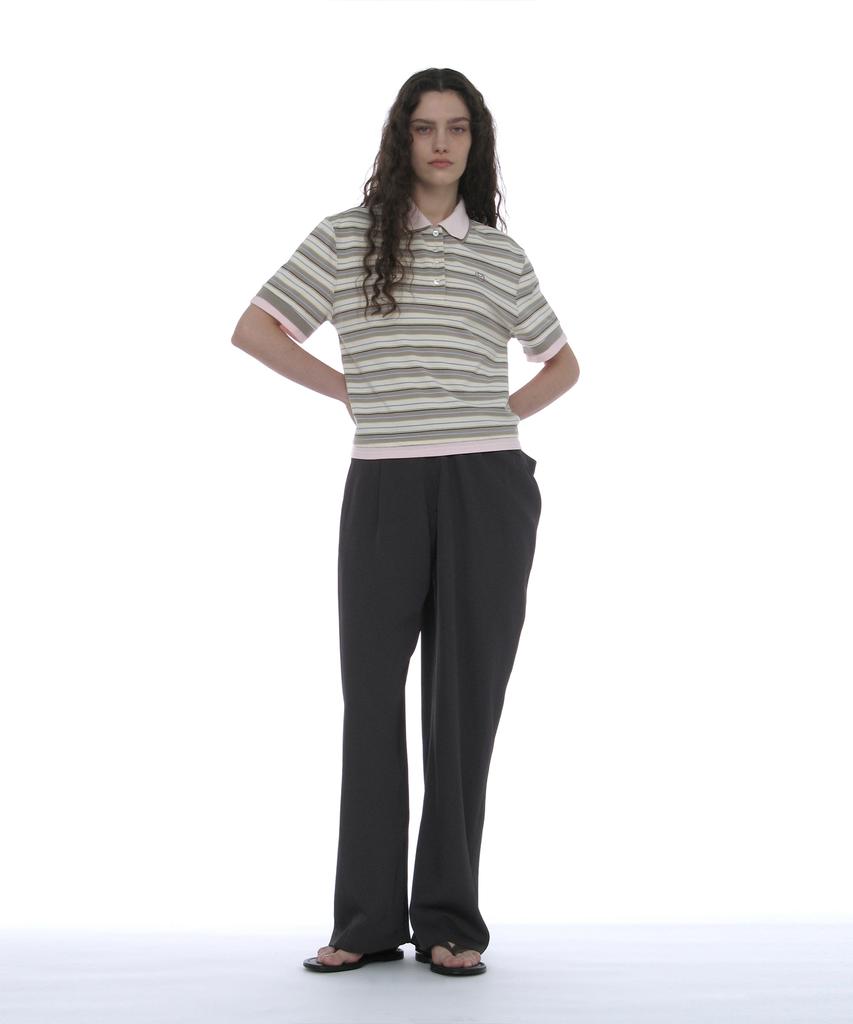 PARTIMENTO WOMEN Double Layered Stripe Polo Tee_Beige