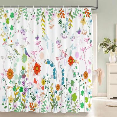 Beautiful Flowers Shower Curtain Bathroom Waterproof Shower Curtain Birds Butterfly Printing Curtains for Bath Shower With Hooks