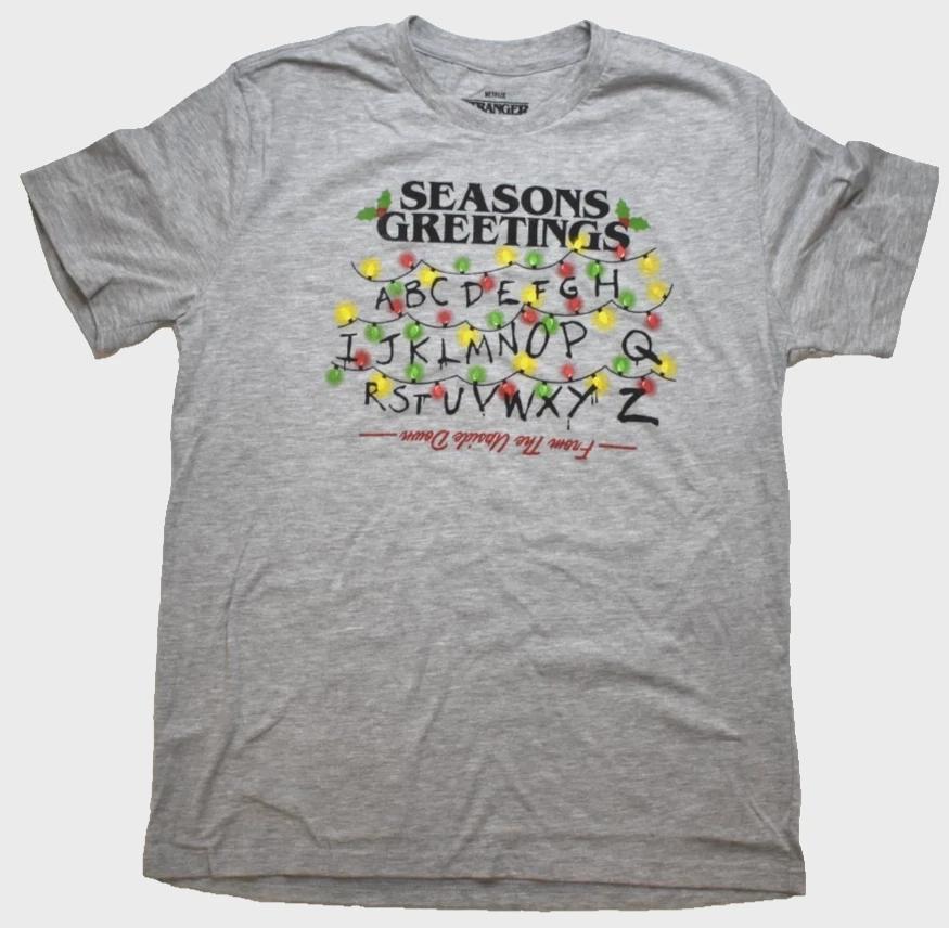 Stranger Things Greetings From The Upside Down Christmas Lights Mens Shirt NWT L XL