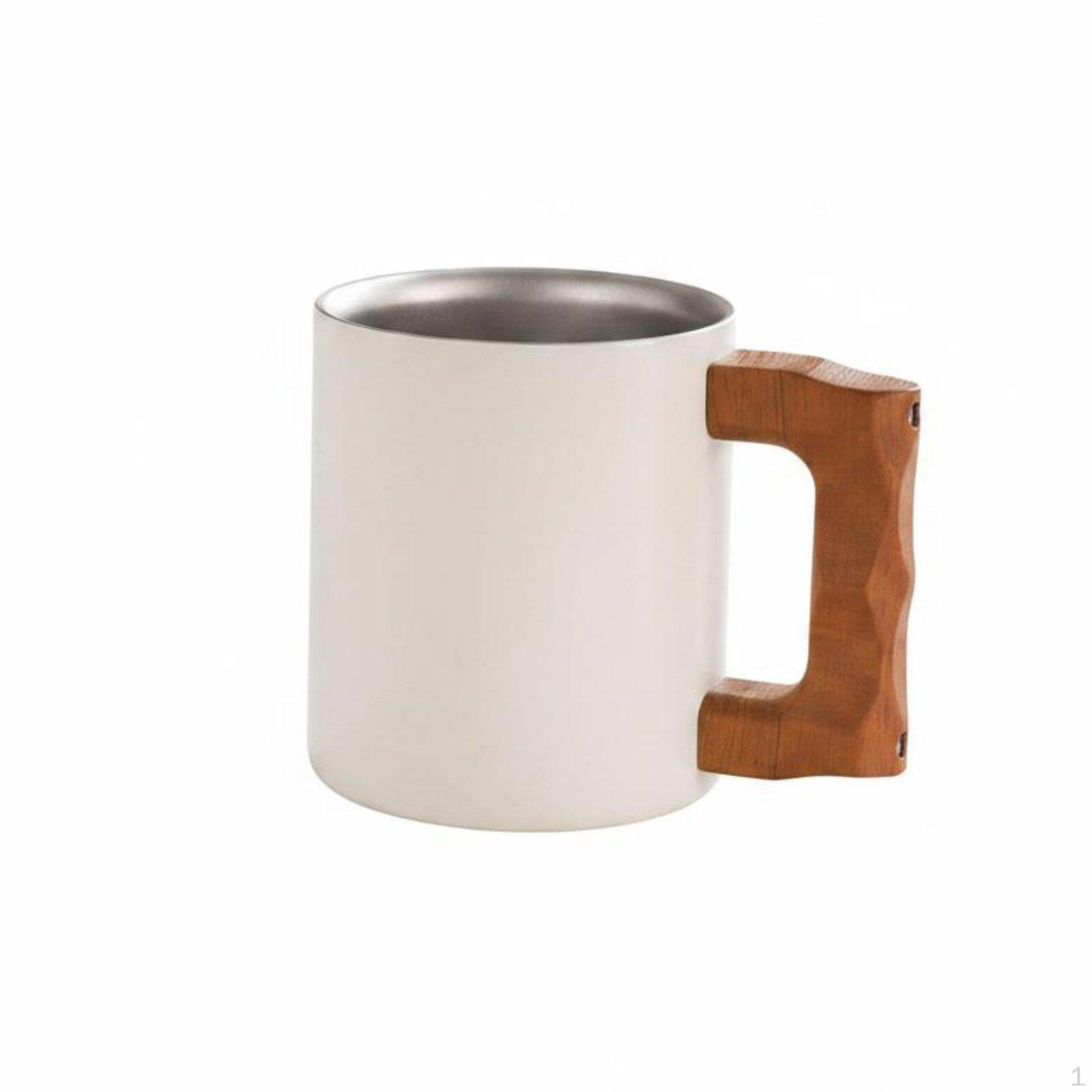 Stainless Steel Mug Wood Handle Wall Insulated Cup Nordic Coffee for Office