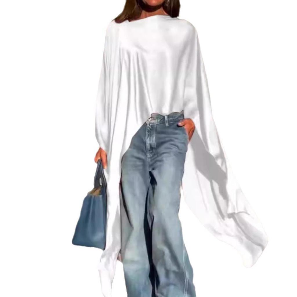 2024 Women's Solid Color Irregular Hem Loose Long-Sleeved Fashion Top