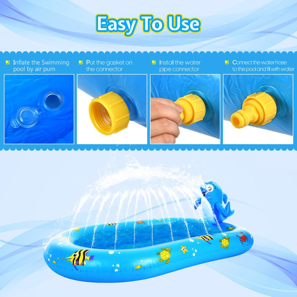 Guard for Kids, Large Inflatable Pool, Cute Shape, Thick Pool Water Mat, Outdoor Water Play Sprinkler Pad