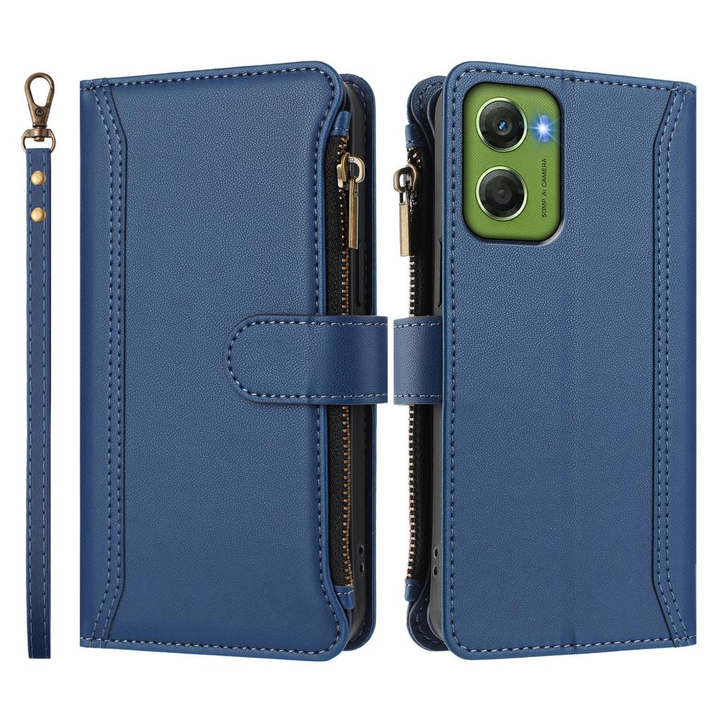 Do Motorola Moto G06 4G Skórzane Etui 9 Slotów na Karty Portfel na Zamek Błyskawiczny Podpórka Pokrowiec na Telefon z Paskiem na Nadgarstek