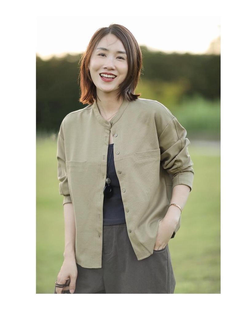 2024 Autumn Women's Minimalist Stand Collar Loose Long Sleeve Jacket