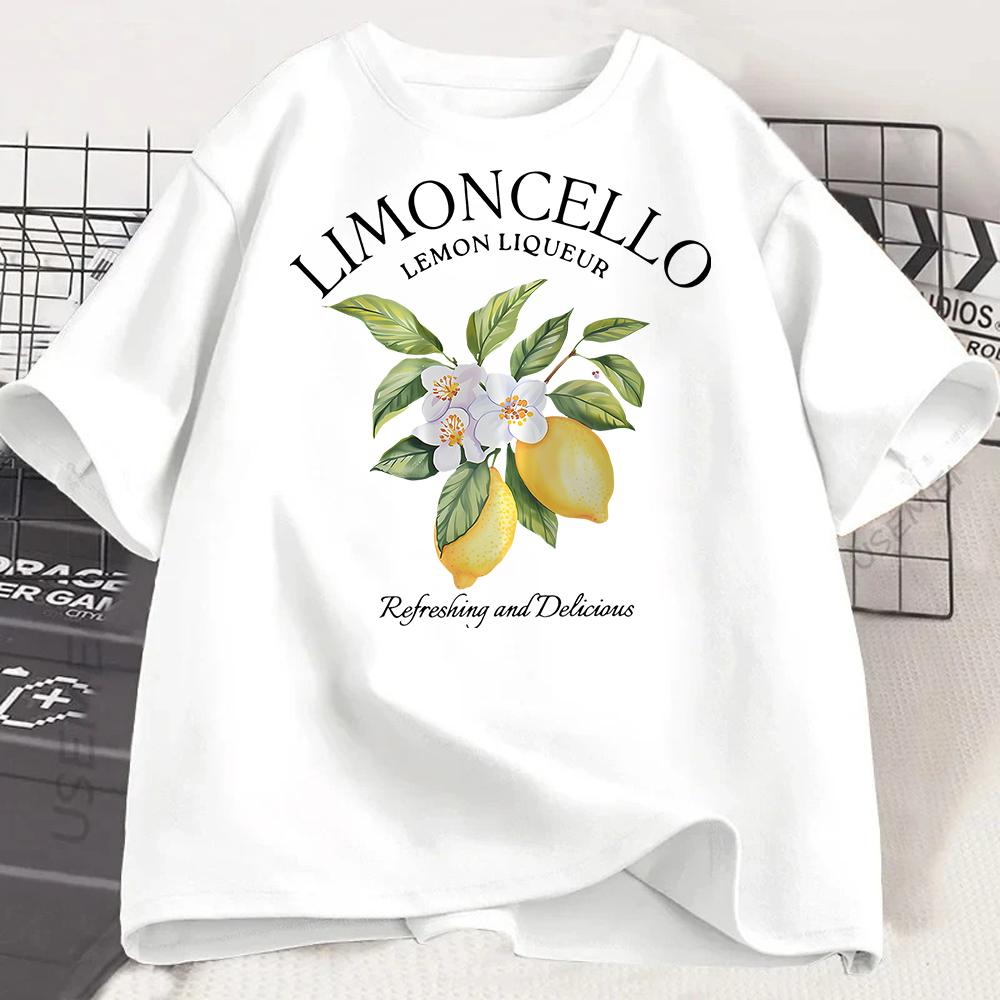 Cute Lemon Fruit T Shirt Short Sleeve Loose Botanical Tshirt Vintage Cottagecore Clothes Unisex Retro Aesthetic TShirts