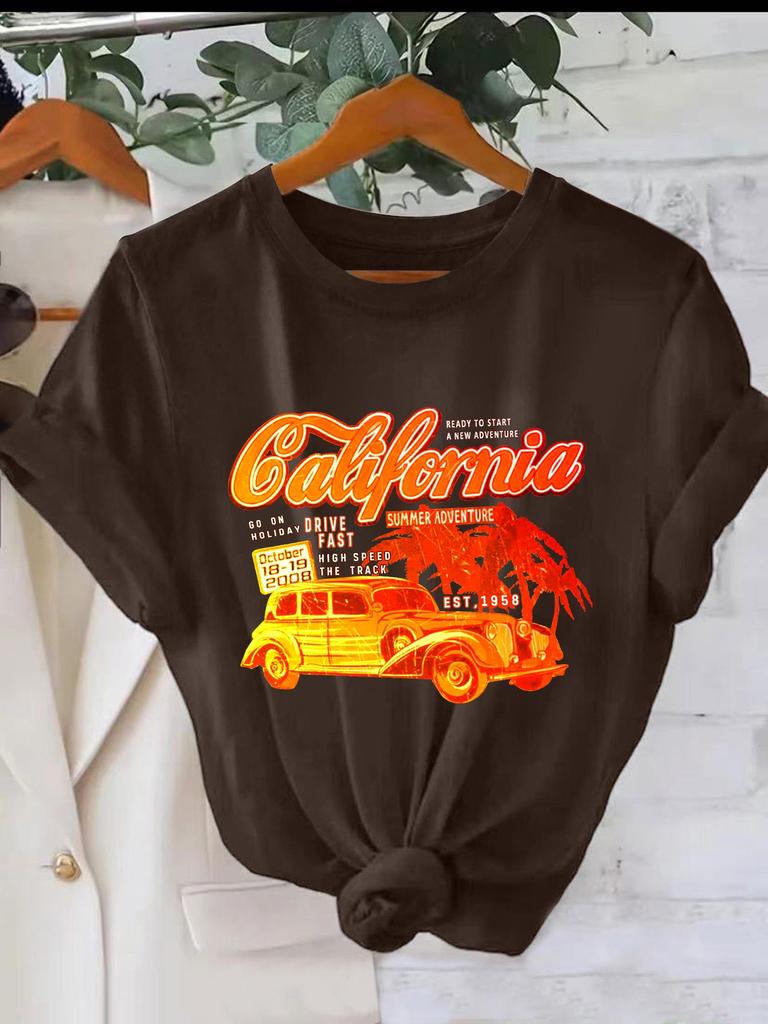 Women's Multi-color Round Neck Short Sleeve Casual Sport Top - Solid & Printed Loose Fit