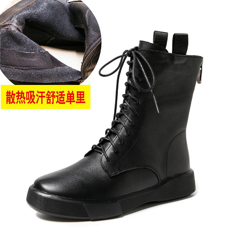 Leather Martin Boots Platform Casual Women's Boots 2025 Autumn and Winter Women's Shoes Small Medium Boots Velvet Short Boots Women