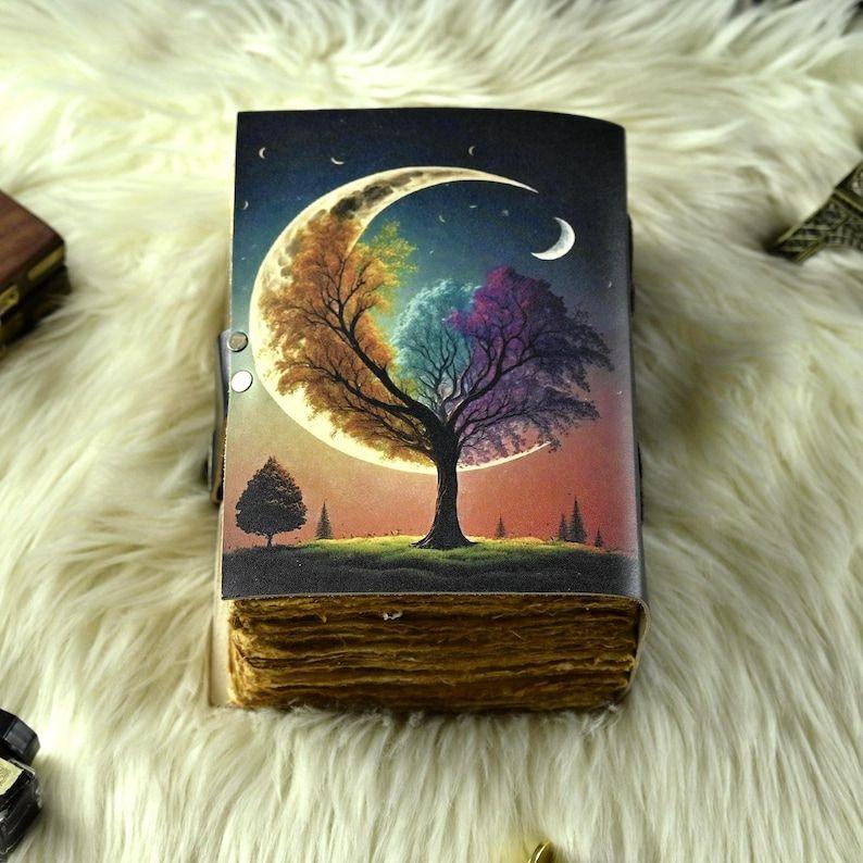 Tree of Life Leather Grimoire Journal: Handmade Deckle Edge Spell Book