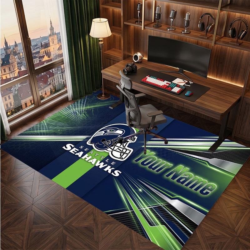 Seattle Seahawks Personalized Crystal Velvet Carpet, Customized Name Text Soft Anti‑Slip Rug for Living Room Bedroom