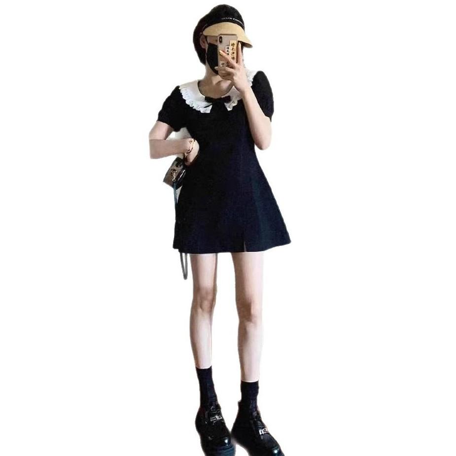 Doll collar black dress children's summer new small man high sense small fragrance Hepburn style small black dress