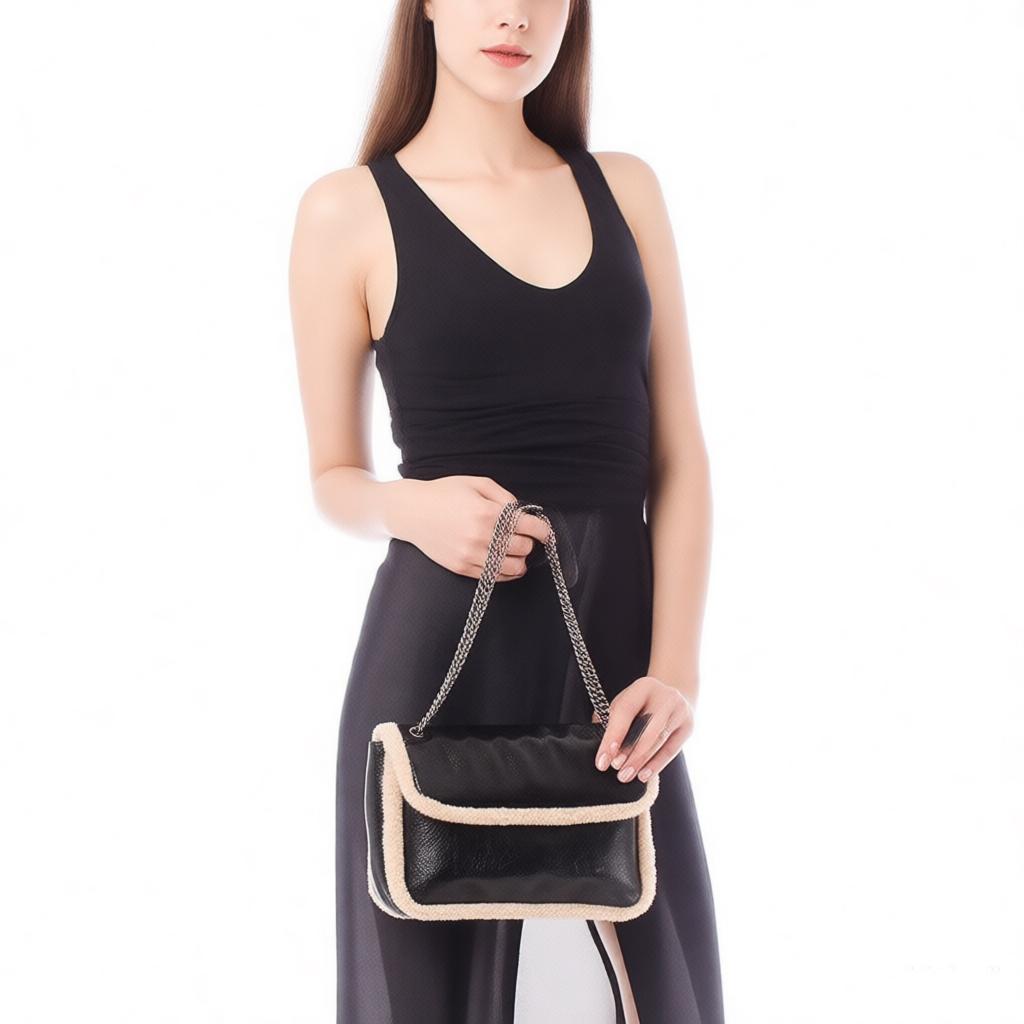 Women's Shoulder Bag Autumn Winter Fashion Lamb Wool PU Splicing Crossbody Bags Large Capacity Oil Wax Leather Chain Handbags