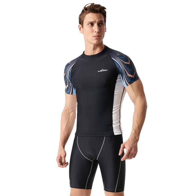 Mens Short Sleeve Rash Guard Set Quick Dry UV Protection Swimwear Surfing Diving Swimming