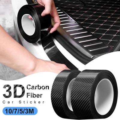 3D Koolstofvezel Zwarte Auto Sticker DIY Plakken Protector Strip Auto Instaplijsten Zijspiegel Anti Kras Tape Waterdichte Bescherm Film
