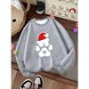 Kids Crewneck Sweatshirt, Dog Paw Prints & Santa Hat Christmas Print, Casual Tops for Fall & Winter