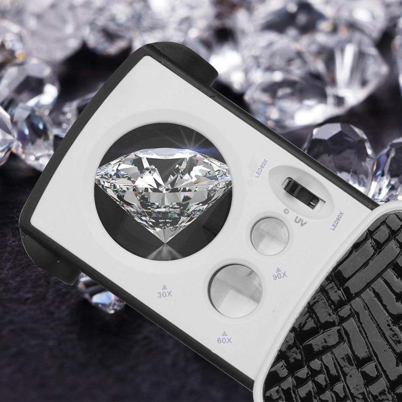 30X 60X 90X Pocket Jewelry Magnifier With Uv Led Light Slide Out Magnifying Glass Optical Lens Loupe For Diamonds Coins Stamps