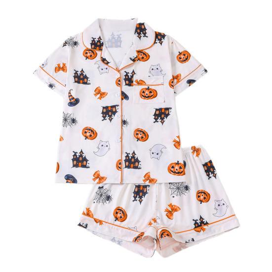 Women's Short Sleeve Pajama Set Two Piece Button Down Top And Shorts Pjs Lounge Set Halloween Sleepwear Outfits