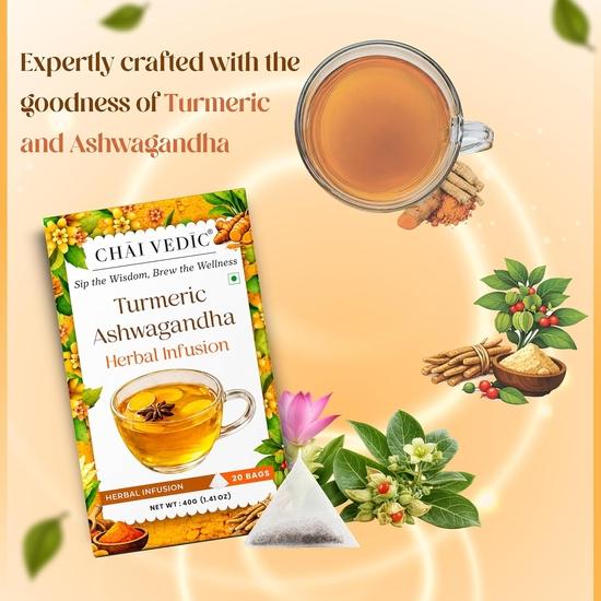 Chai Vedic Turmeric Ashwagandha Herbal Infusion Tea | 20 Tea Bags (Pack of 1)