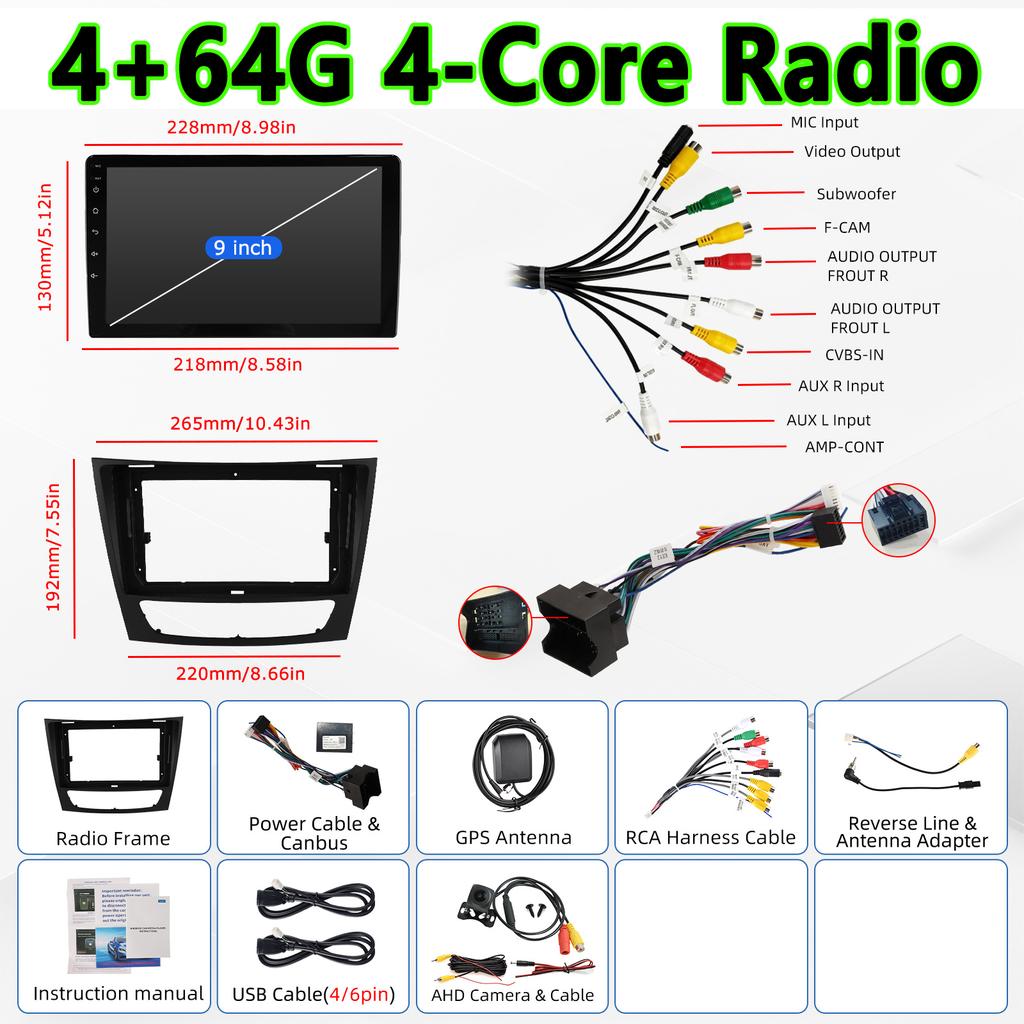MOPECT 4+128G Carplay Android 15 Car Radio Player for Mercedes Benz E-Class W211 E200 E220 E300 E350 E240 E270 E280 W463 W209 W219 NO 2 Din 4G DAB+ DV