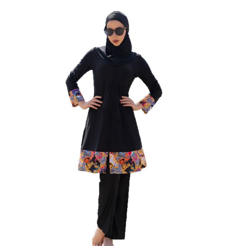 Costume da Bagno Intero da Donna Modesto a Manica Lunga con Copricapo e Pantaloni - Costumi da Bagno con Protezione UV per Spiaggia e Piscina