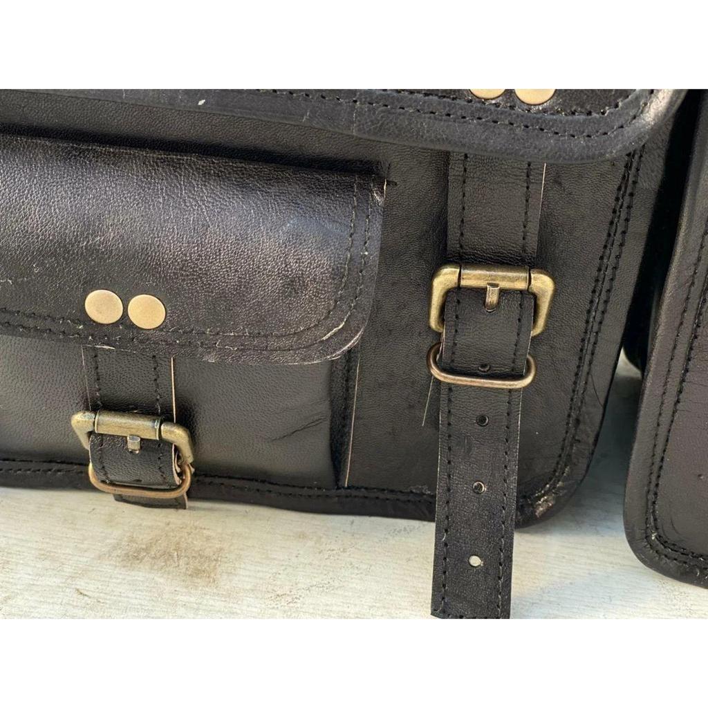 Genți de șa pentru motociclete din piele 4 husă laterală din piele neagră 4 genți combinate