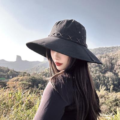 Women's Bucket Hat Cowboy Hat 10cm Wide Brim Fisherman Cap Sunscreen Summer Outdoor Fishing Hiking Sun Hat Retro Windproof Bob