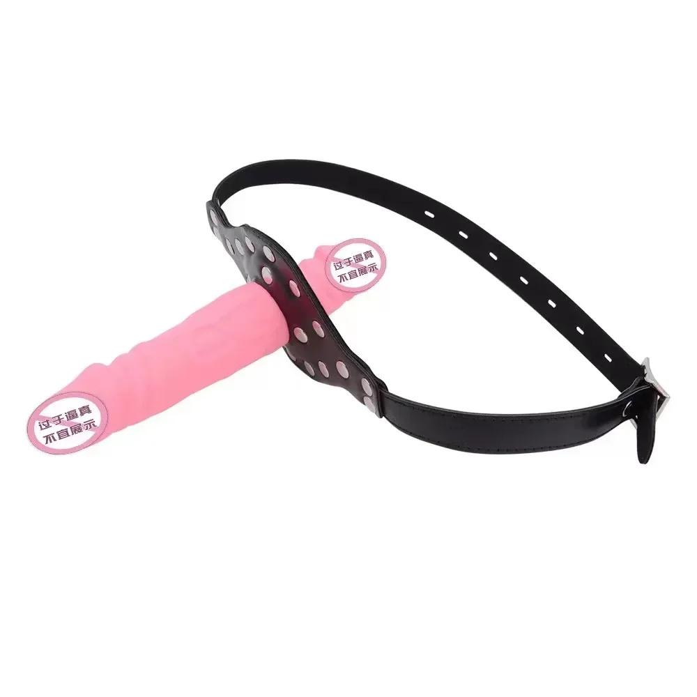Pene Realista Dildo de Doble Extremo Mordaza Bondage Tapón Bucal Strapon para Cabeza Boca Abierta Restricción Esclavo Juguete Sexual Adulto 18+