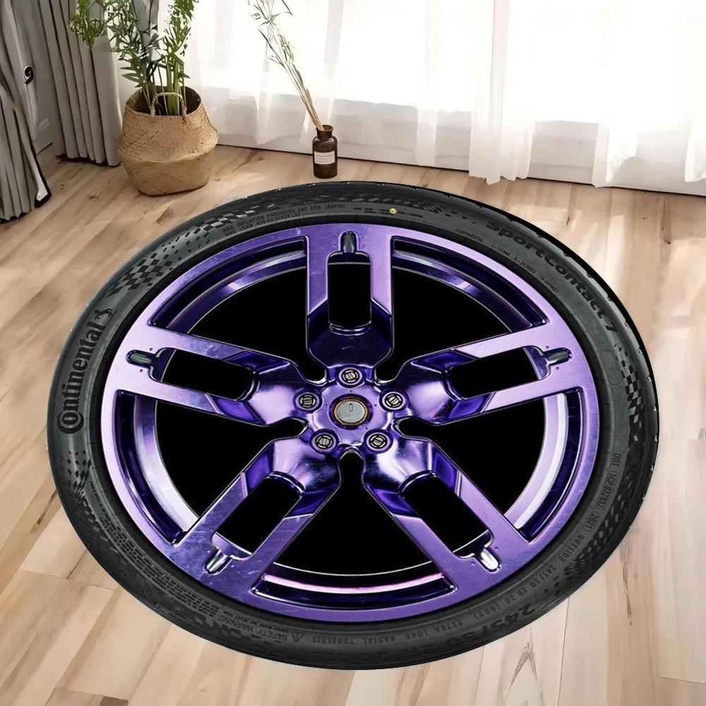 Autofelge Goldakzent Design Teppichmatte Anti-Rutsch Gummirückseite Teppich Metallisches Finish für Garage Heimdekoration Sportlicher Stil