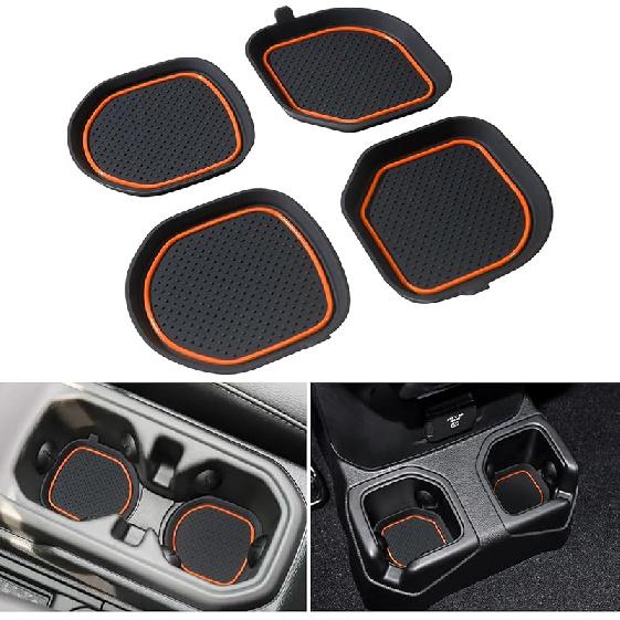 Cup Holder Coaster For Wrangler JL JLU 2018-2024 2025 Wrangler Accessories Gladiator JT -2025 Silicone Cup Erts Interior Mats Pad (Red Trim, 4-Pcs