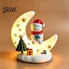 Glowing Desktop Decorations Christmas Moon Night Light with Santa Claus, Resin Decoration Warm LED Home Decor Glow, Holiday Tabletop Ornament for Desk