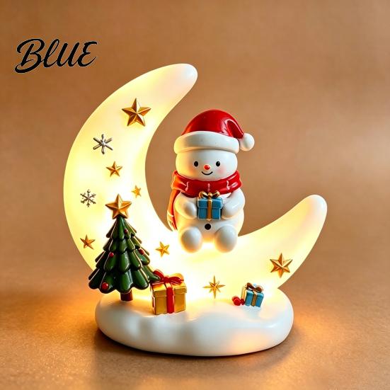 Glowing Desktop Decorations Christmas Moon Night Light with Santa Claus, Resin Decoration Warm LED Home Decor Glow, Holiday Tabletop Ornament for Desk