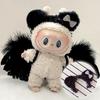 Suitable for 17cm Labubu Doll Clothes Fashion Clothing Black Cat Hair Clip with Pearl Choker Necklace Mini Cute Doll Fashion Accessories