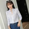 Women White Tops Blouses Fashion Stripe Print Casual Long Sleeve Office Lady OL Slim Shirts Plus Size