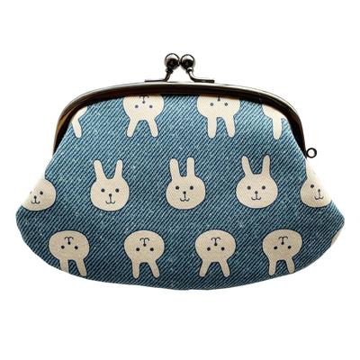 Vyrobené v Vrecúško na mince s Králikom x 17 x Svetlomodrá Kyosuke, Japonsko, Zapínanie pre rodičov a deti, Bavlna, Dizajn, 10,5 1,5 cm,