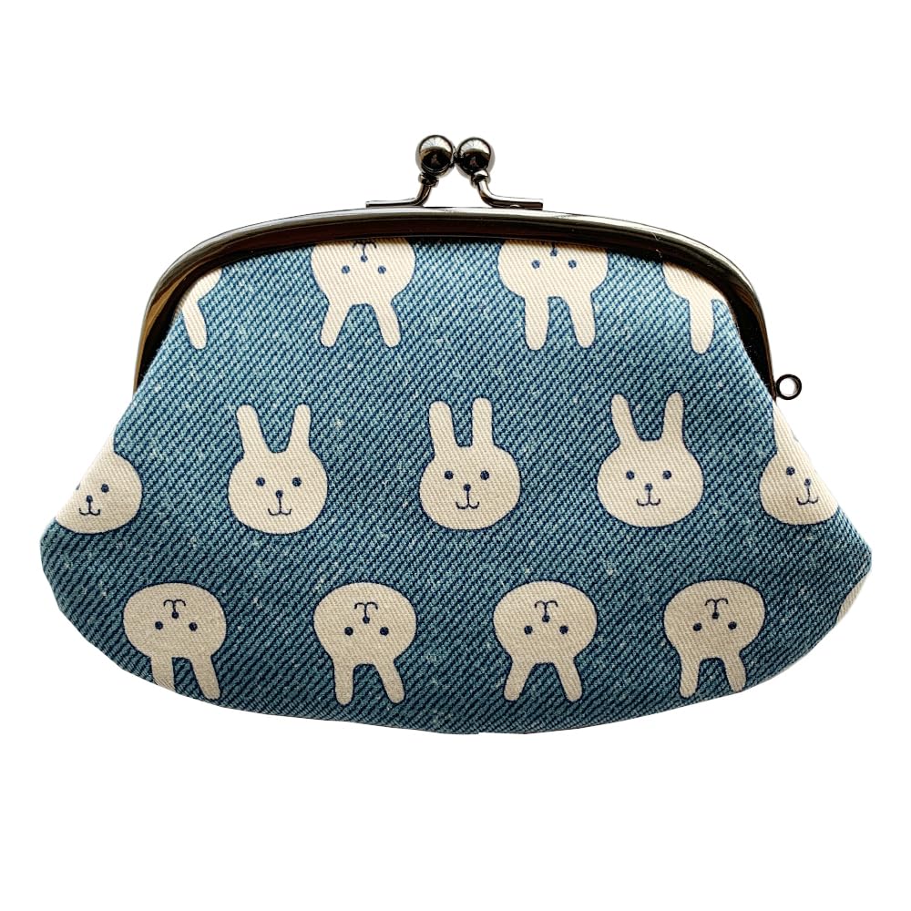 

Made in Coin Purse with Rabbit x 17 x Light Blue Kyosuke, Japan, Parent-Child Clasp, Cotton, Design, 10.5 1.5 cm,