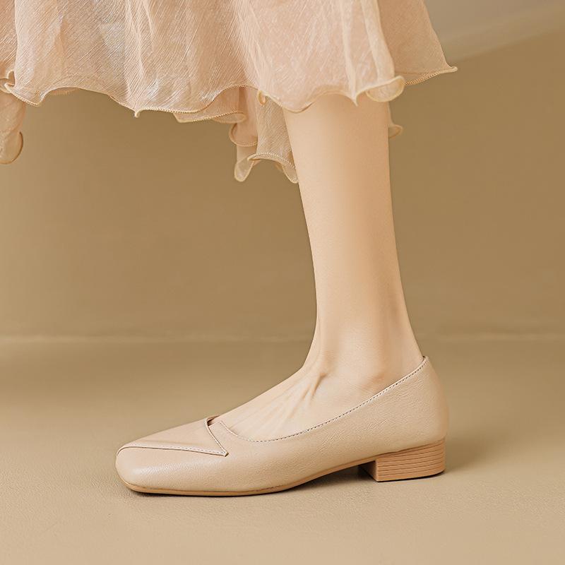 Coarse Heel Single Shoes Women's Summer Square Head One Pedal Soft Sole Large Size Women's Shoes