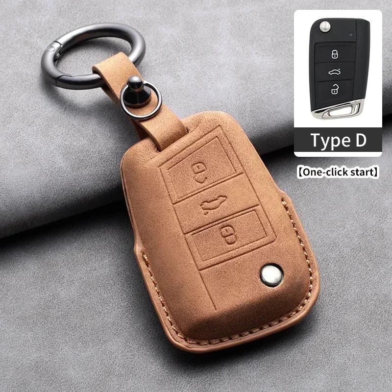 Leather Car Key Case Cover Fob Keychain For Vw Volkswagen Golf 7 Mk7 Tiguan Mk2 For Ateca Leon Fr Ibiza Skoda Octavia Kodiaq