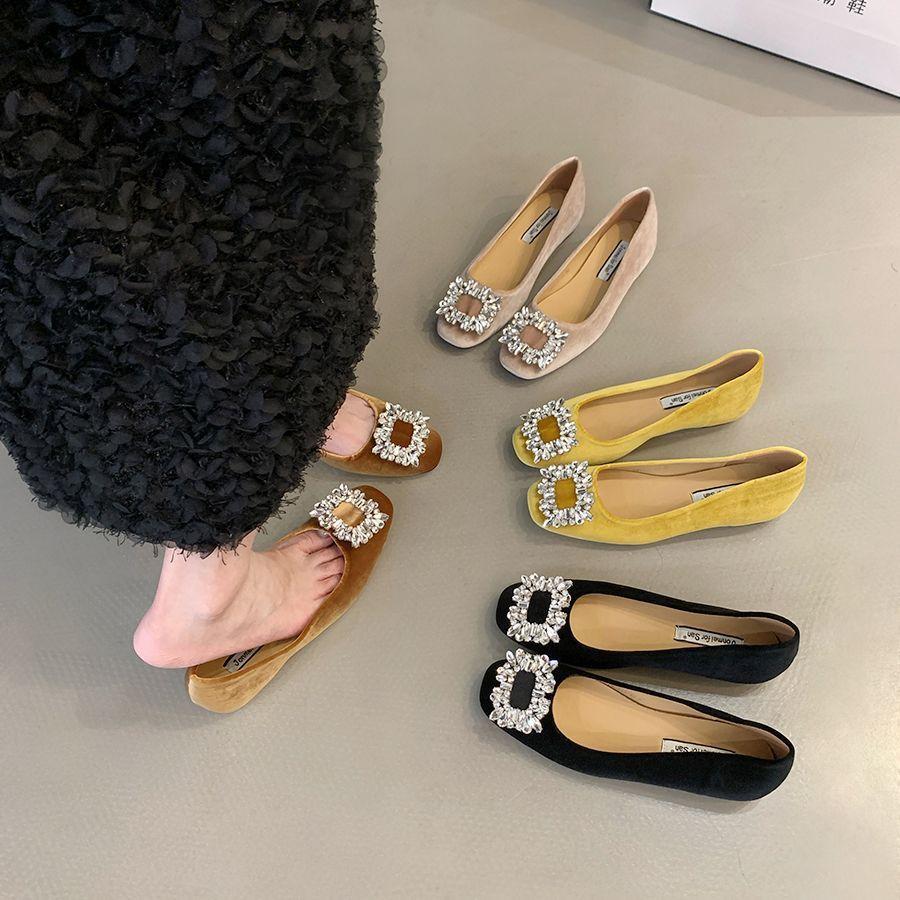 Höhenverstärkende französische quadratische Schnalle Strass Damen flachsohlige einzelne Schuhe 2025 Frühling und Herbst neu retro Temperament Promi leicht mo