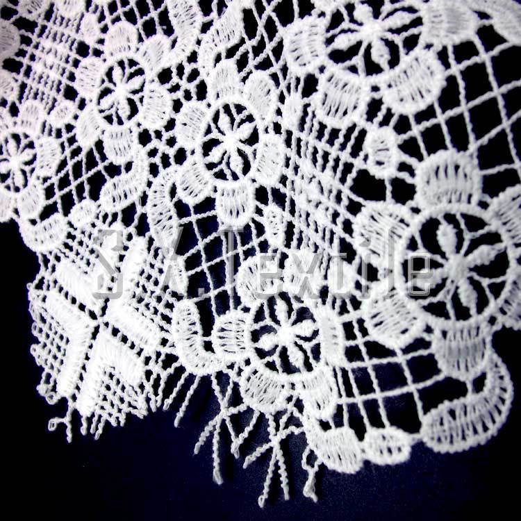Tejido de encaje soluble en agua, bordado de seda de leche de ancho completo, tela de bordado hueco tridimensional