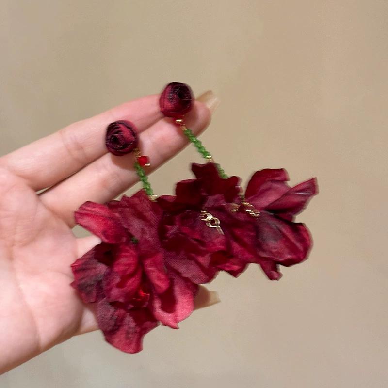 Chiffon Flower Pearl Stud Earrings: High-End 2025 Summer Style for Women