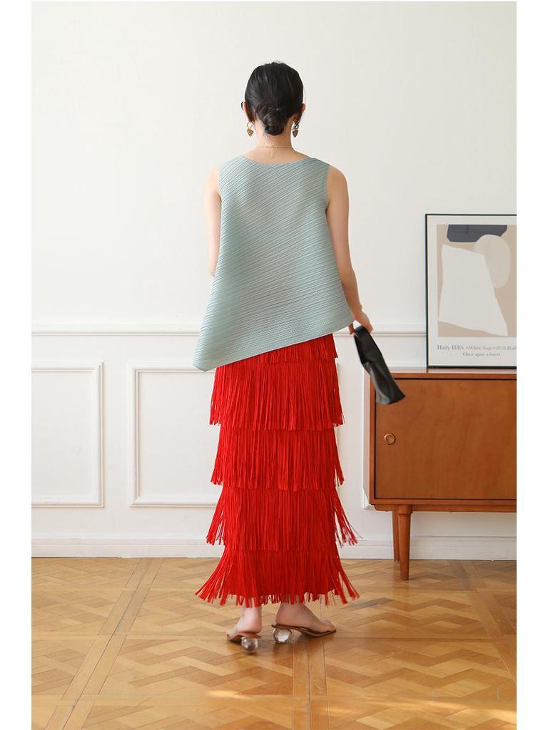 Miyake-Style High-End Pleated Tassel Skirt: Versatile Summer Street Style