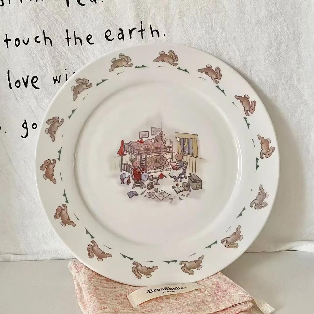 Cute Creative Porcelain Plate Korean Style Cartoon Household Tableware Breakfast Toast Plates Ceramic Kitchen Supplies 8inches